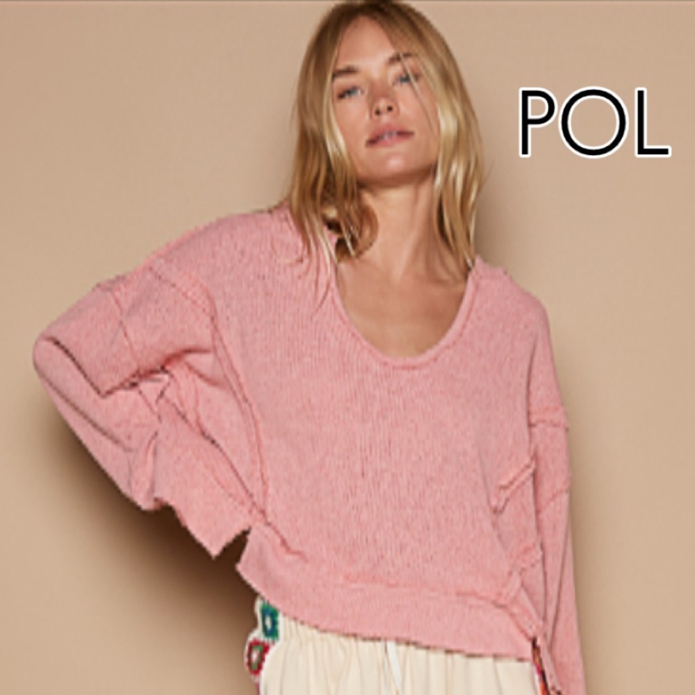 POL hooded outseam detail rose top
